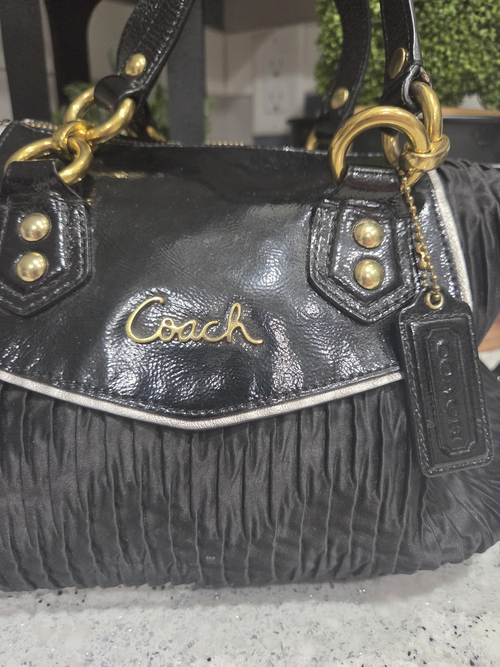 Coach Ashley Black Ruched Leather Satchel with Gold Hardware - Picture 2 of 11